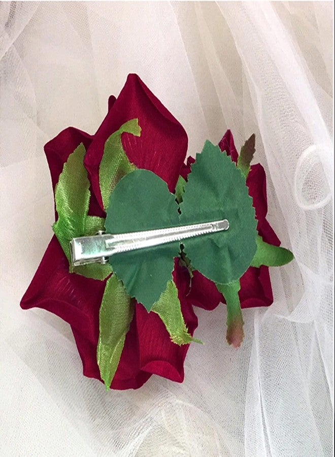 Kriccio Flower Hair Combs, Rose Flower Bohemia Hairpin Bride Costume Hair Decor for Party Wedding Wine Red - Image 5